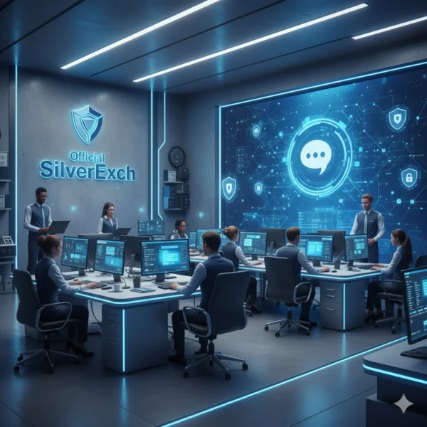 “SilverExch customer support center 2025 with verified team providing official help through blue and silver theme at officialsilverexch.com”