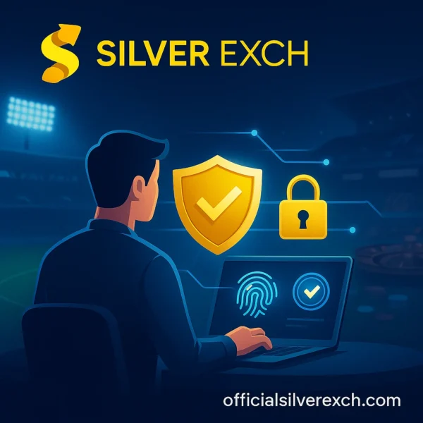 SilverExch security tips banner showing shield, lock, and biometric icons for safe account protection 2025