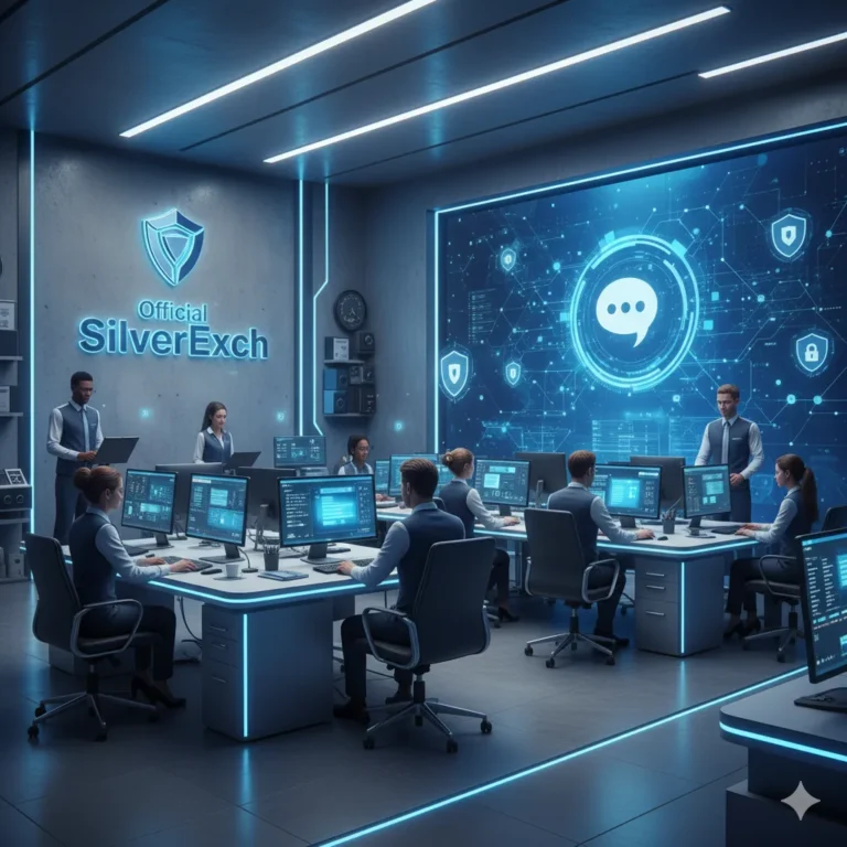 “SilverExch customer support center 2025 with verified team providing official help through blue and silver theme at officialsilverexch.com”