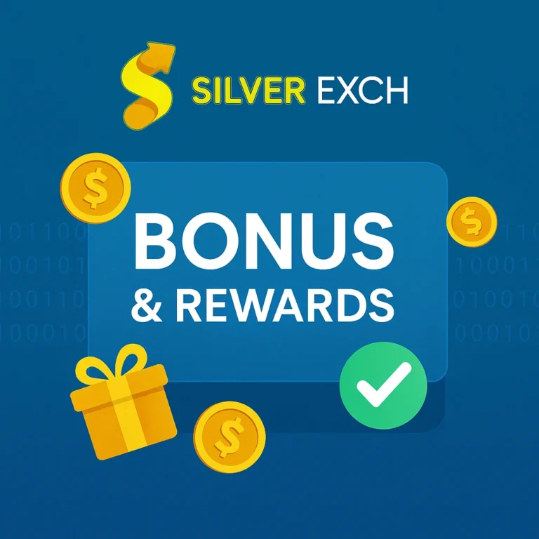 SilverExch bonus and rewards dashboard showing coins, gift box and verified tick for OfficialSilverExch users.