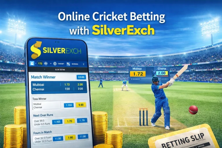 Online cricket betting with SilverExch platform showing live match odds, betting markets, and IPL betting interface in India