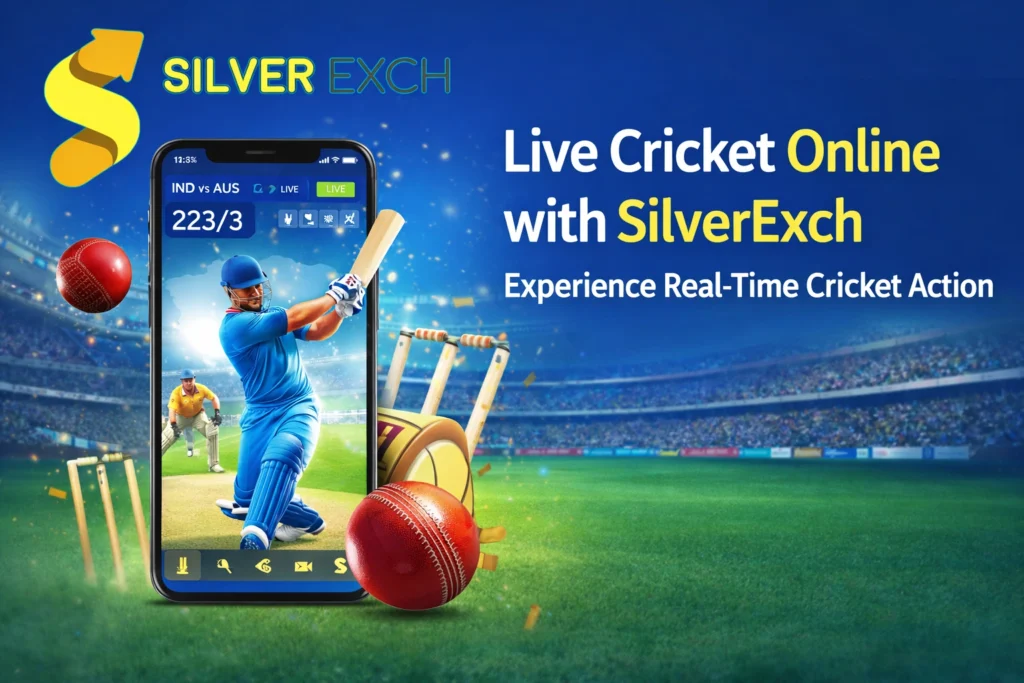 Live cricket online with SilverExch showing real-time match updates and cricket action on mobile platform