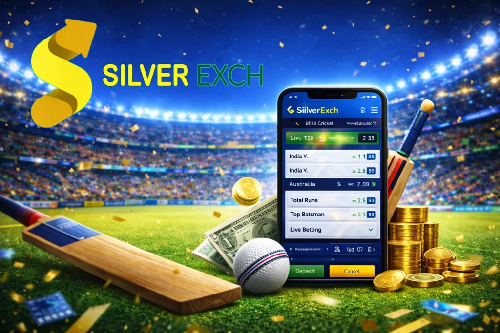 SilverExch online cricket betting platform showing live T20 World Cup odds, in-play betting, and fast payouts in India